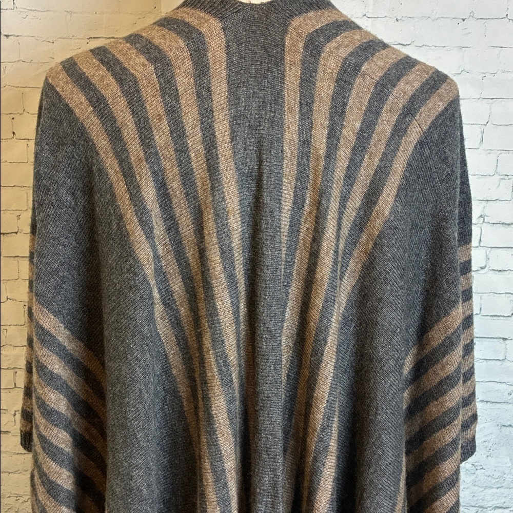Cashmere Poncho Cape Scarf Gray Tan Stripe Boho Western 100% Cashmere Handmade - Picture 10 of 16